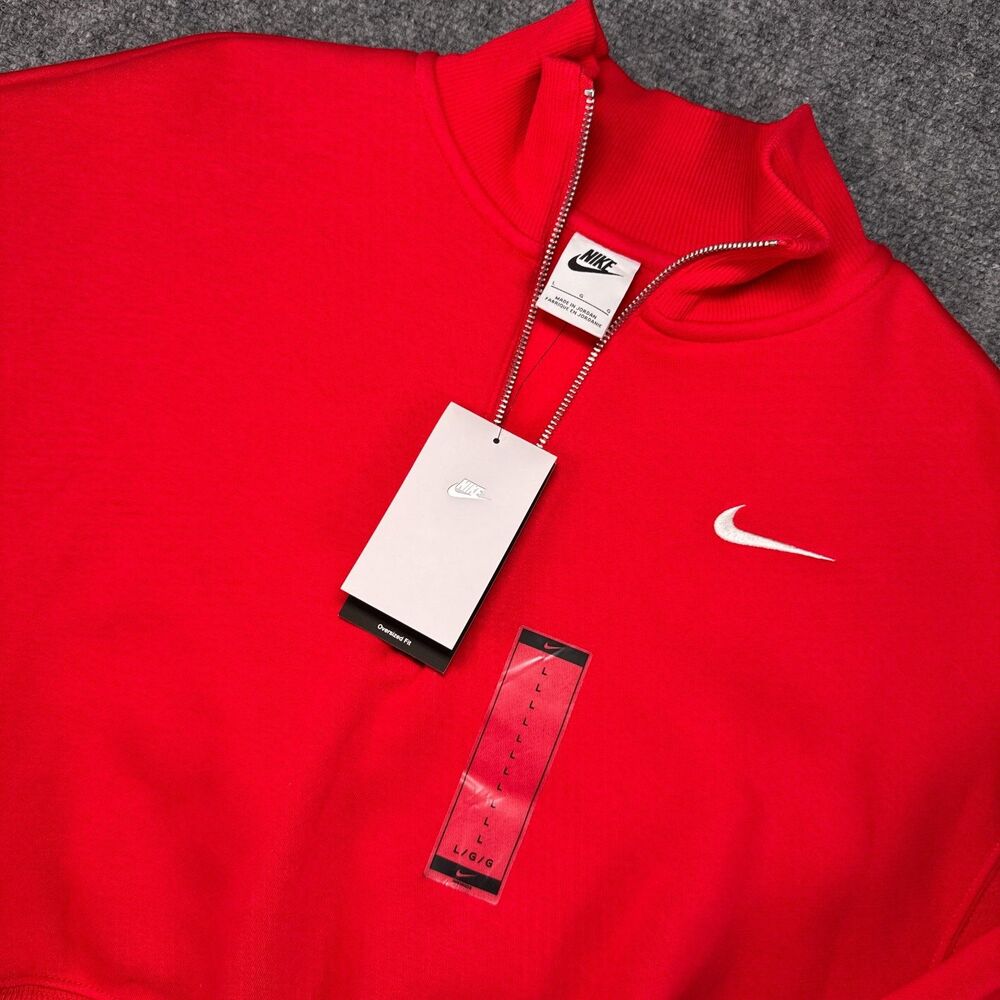 NWT Nike Sportswear Phoenix Fleece Women's 1/4-Zip Cropped Sweatshirt Red/Sail L